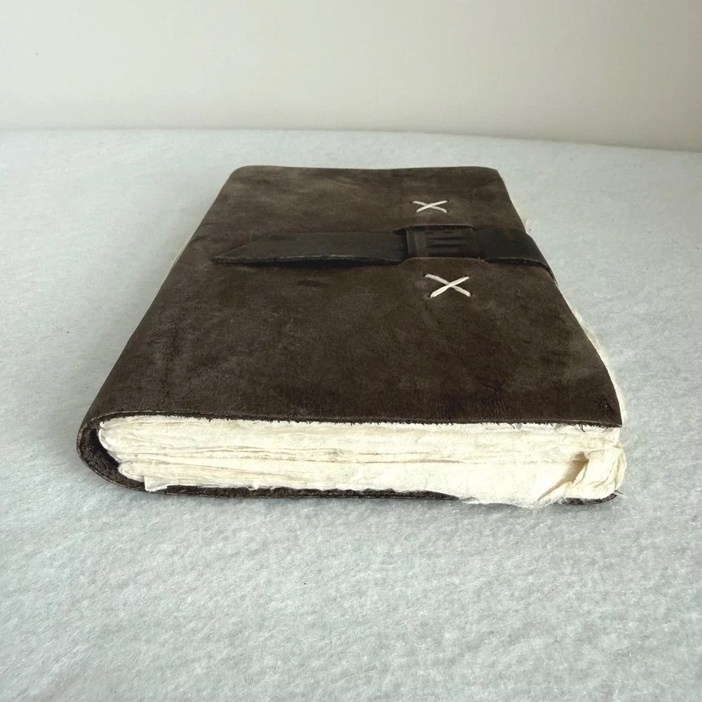 Kathmandu Valley Co Leather Journal Lokta Paper Handmade Nepal Brown Suede 5.5x8